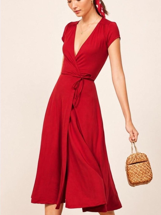 Reformation Dresses & Skirts - Reformation Becca Midi Dress Red Wrap Dress Size S NWT